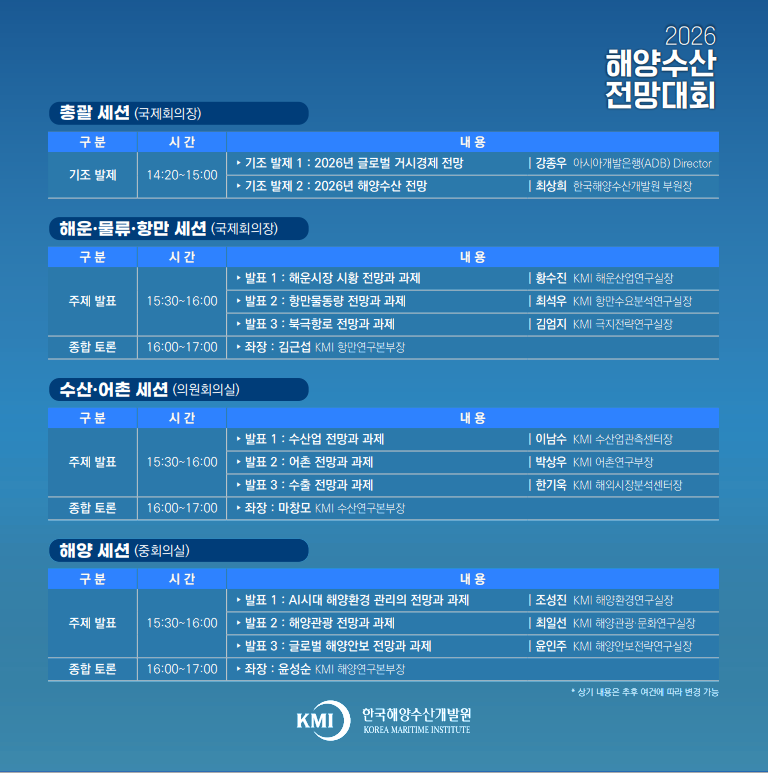 2026 해양수산 전망대회 : 세부 행사 프로그램 정보표